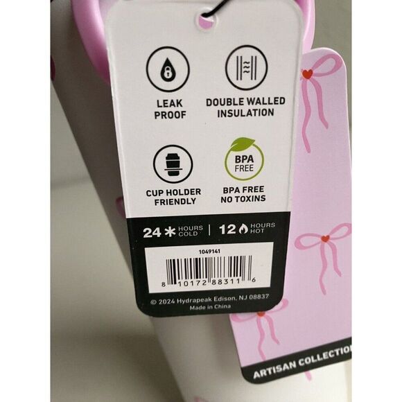 Hydrapeak Pink Bow Coquette Tumbler Water Bottle 32 Oz Leak Proof Limited NEW - Picture 4 of 11
